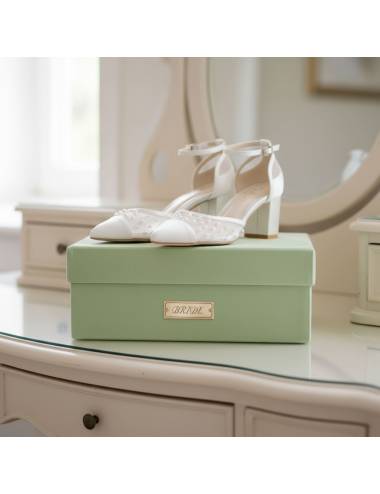 Scarpe da sposa con tacco largo, punta chiusa, colore bianco seta