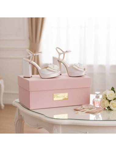wedding shoes with chunky heels and bow