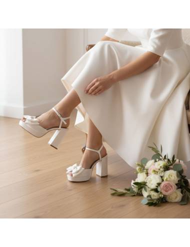 scarpe da sposa con plateau e tacco largo