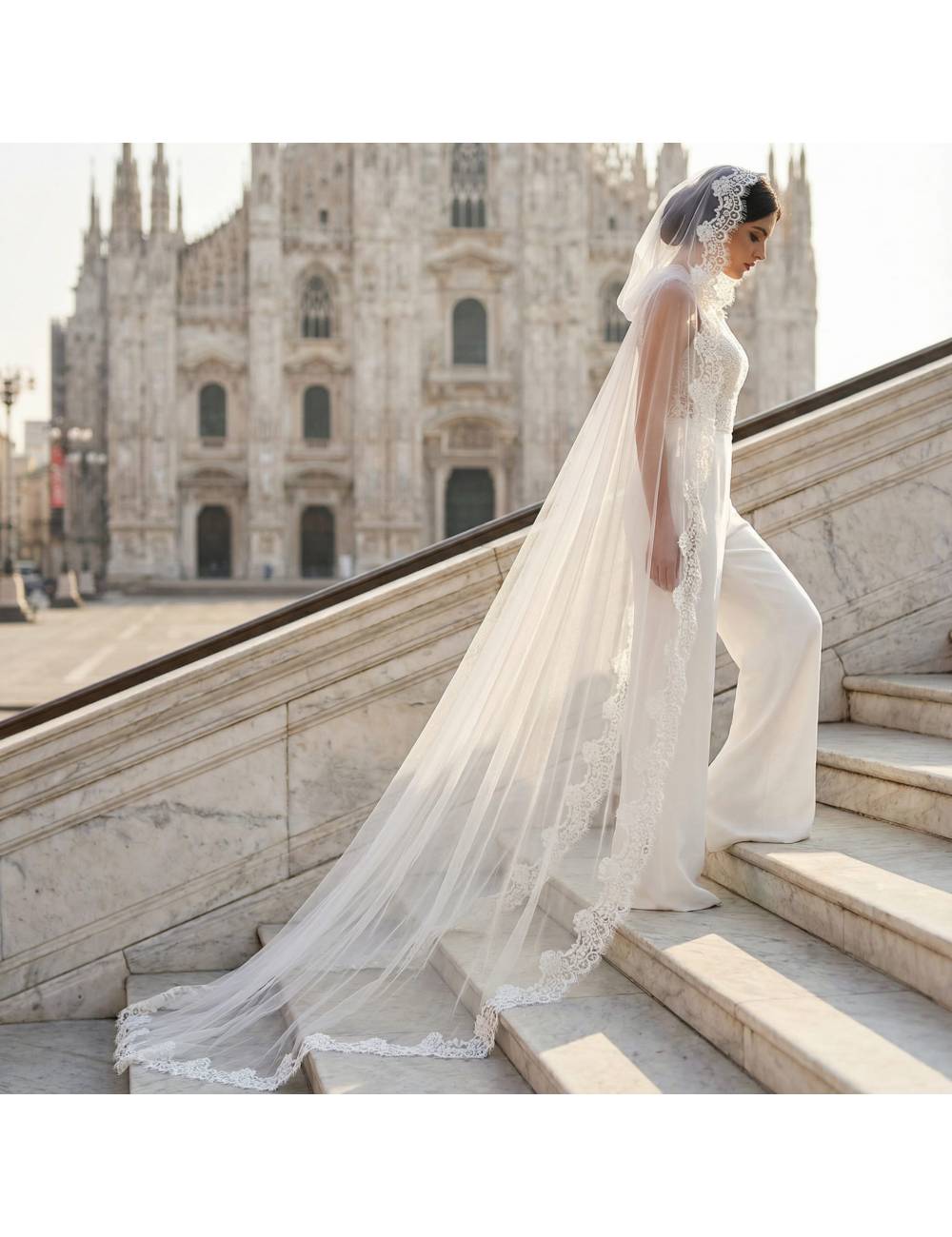 Mantelli da matrimonio in tulle con strascico