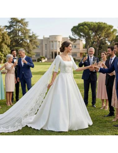 Alas de novia de chiffon con borde de encaje