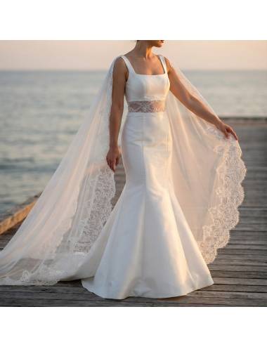 Alas de novia de chiffon con borde de encaje