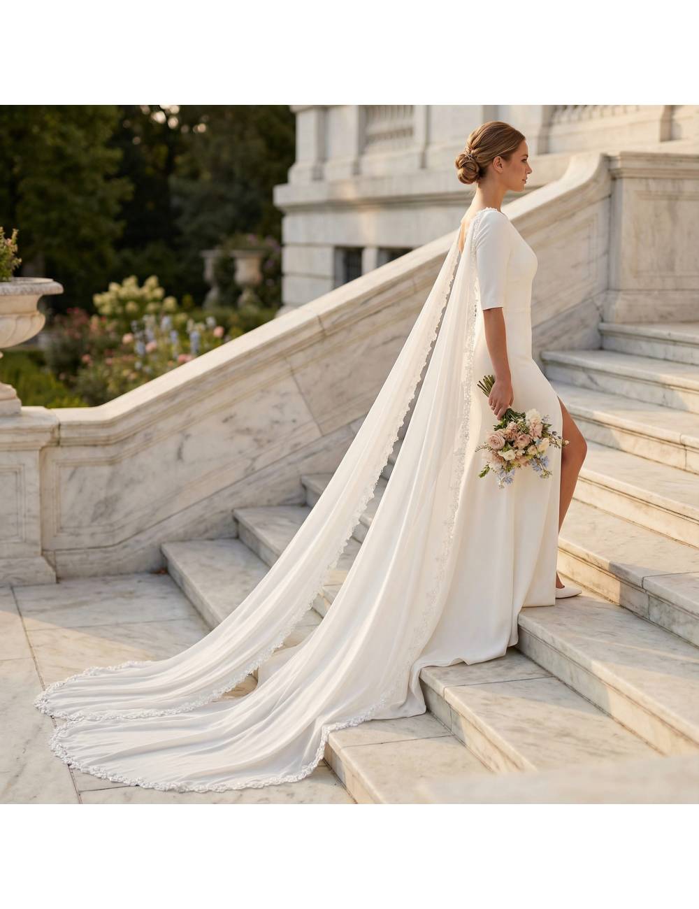 off-white chiffon bridal wings with train