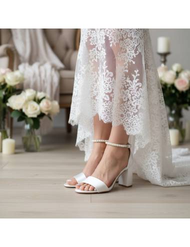 Sandalias de novia, tacones cuadrados altos