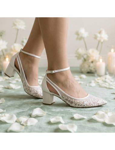 Chaussure mariée dentelle avec petit talon 5cm, confortable
