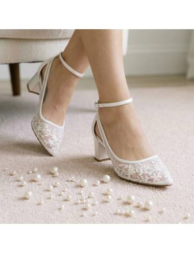 Chaussure mariée dentelle avec petit talon 5cm, confortable