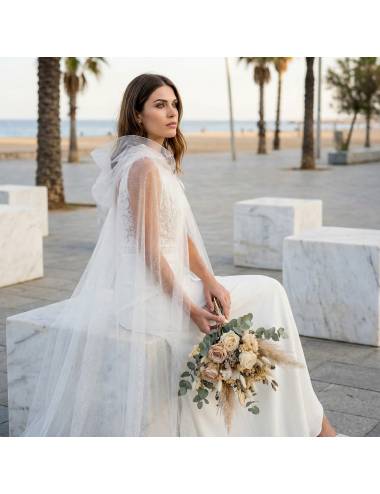 mantella sposa con cappuccio tulle brillante