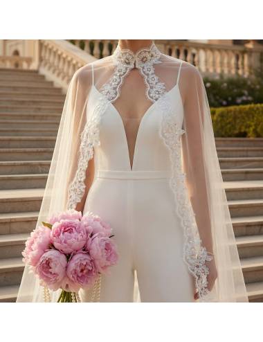 capa para vestido de novia con apliques de encaje